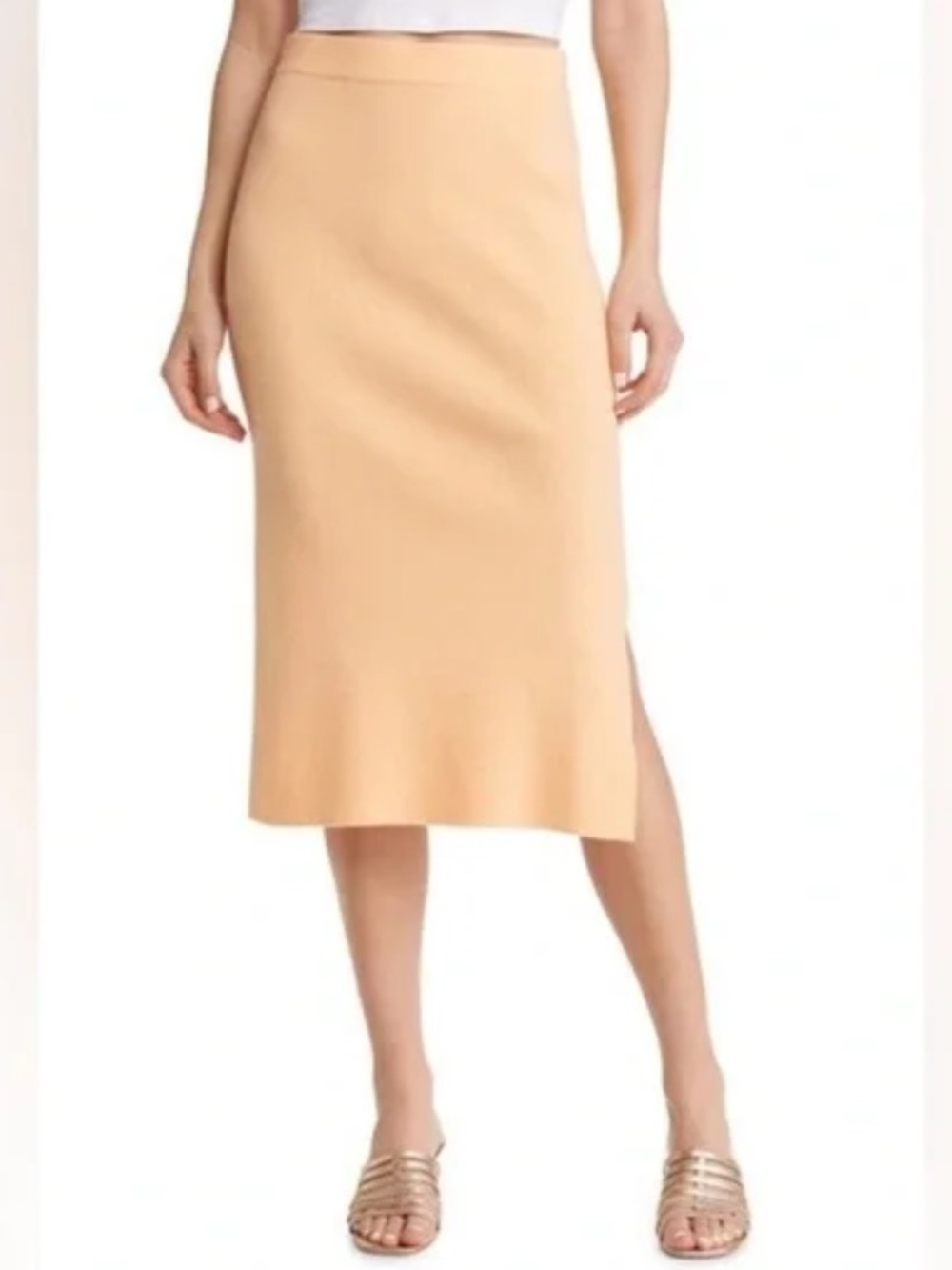 NWT PAIGE Rib-Knit Midi Skirt in Light Orange Peel